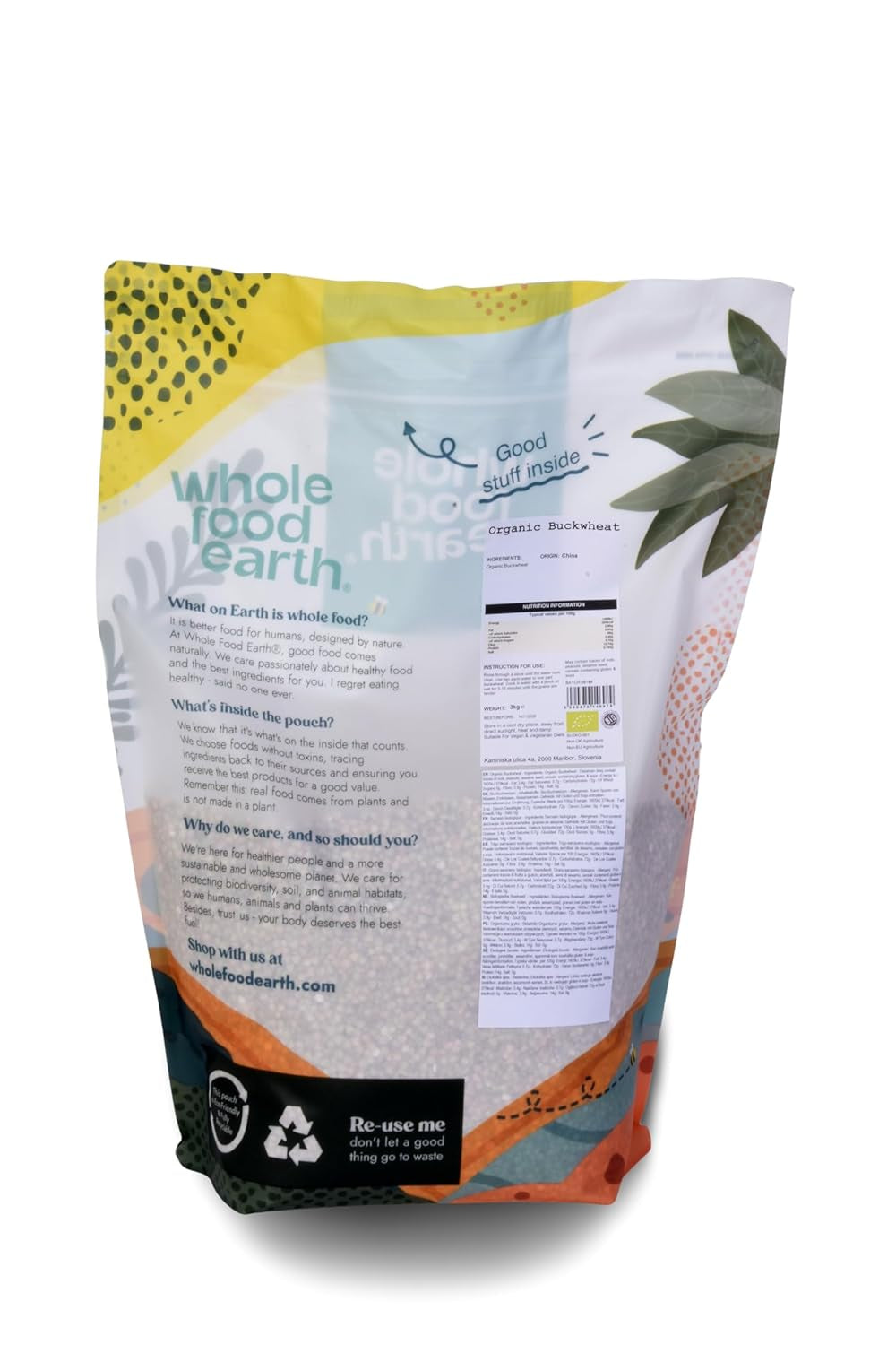Wholefood Earth Biologisch Boekweit - 3kg - Niet-GMO - Veganistisch - Vezelrijk - Gecertificeerd biologisch