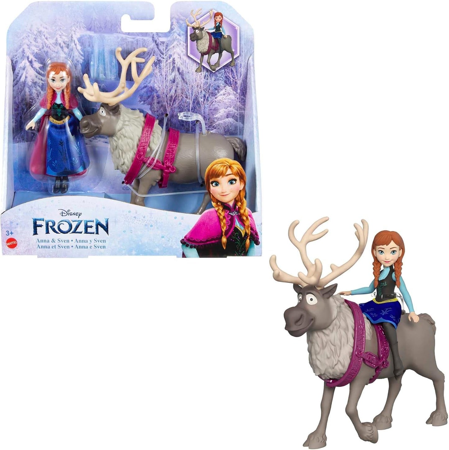 Mattel DISNEY De ijskoningin Anna & Sven pop en dierenfiguur geïnspireerd door de geanimeerde personages, beweegbare ledematen, afneembare rok en cape, vanaf 3 jaar, HLX03 Naty Shop Cap-poppen
