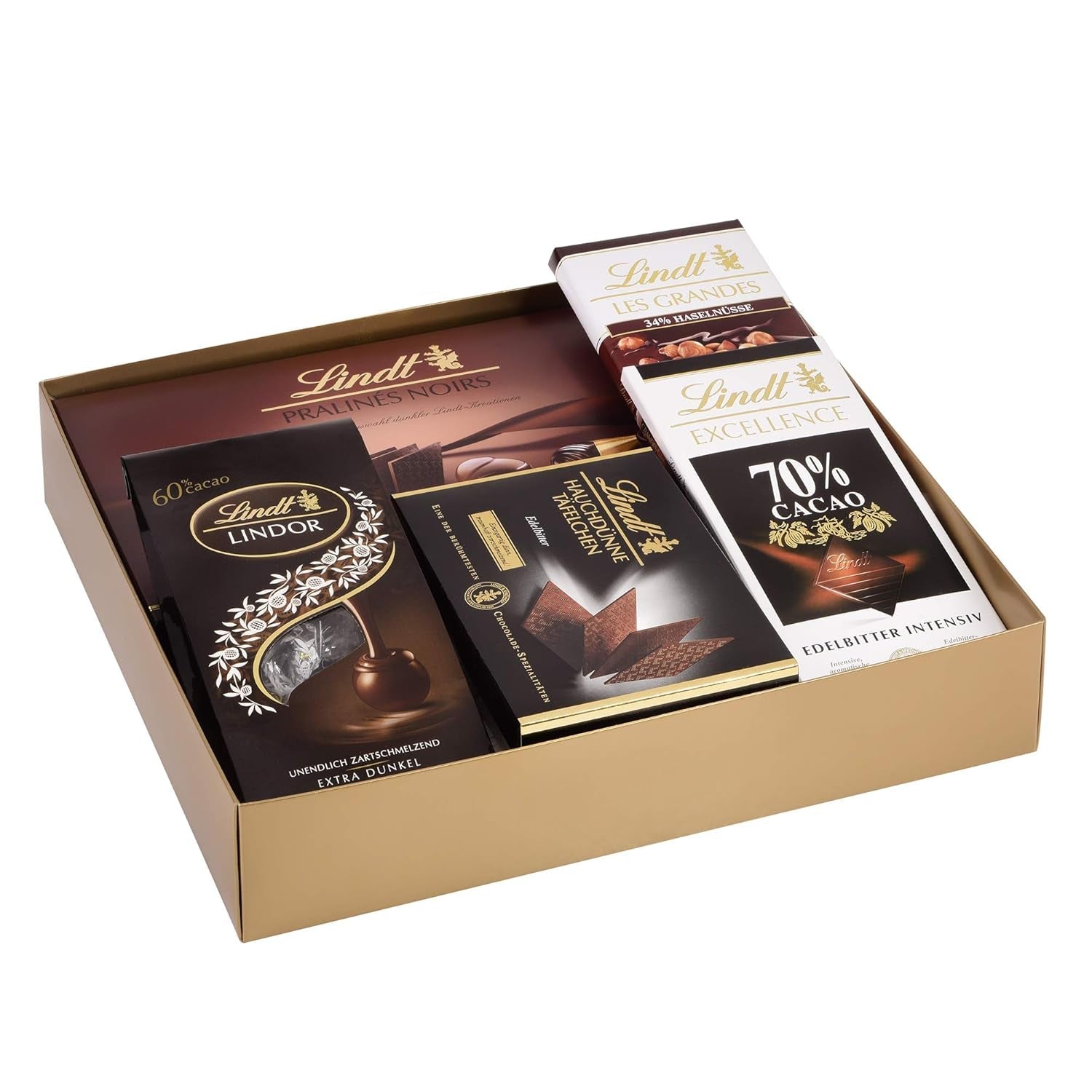 Lindt Set pure chocolade | 847 gram | Set van 6 Lindt pure chocoladespecialiteiten (repen, LINDOR, pralines) van halfzoet tot extra puur | Bulkverpakking | Chocolade geschenk
