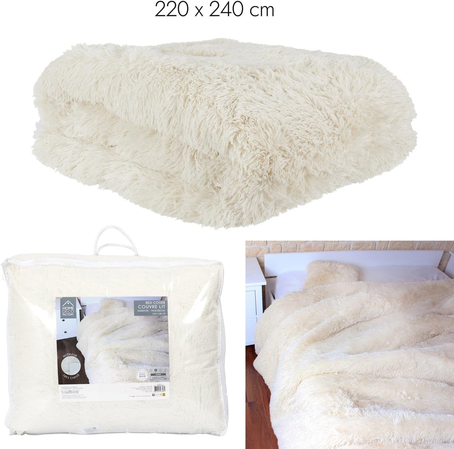 HOME DECO FACTORY Quilt met lang haar, 220Cm X 240Cm, beige Quilts en quilts Naty Shop
