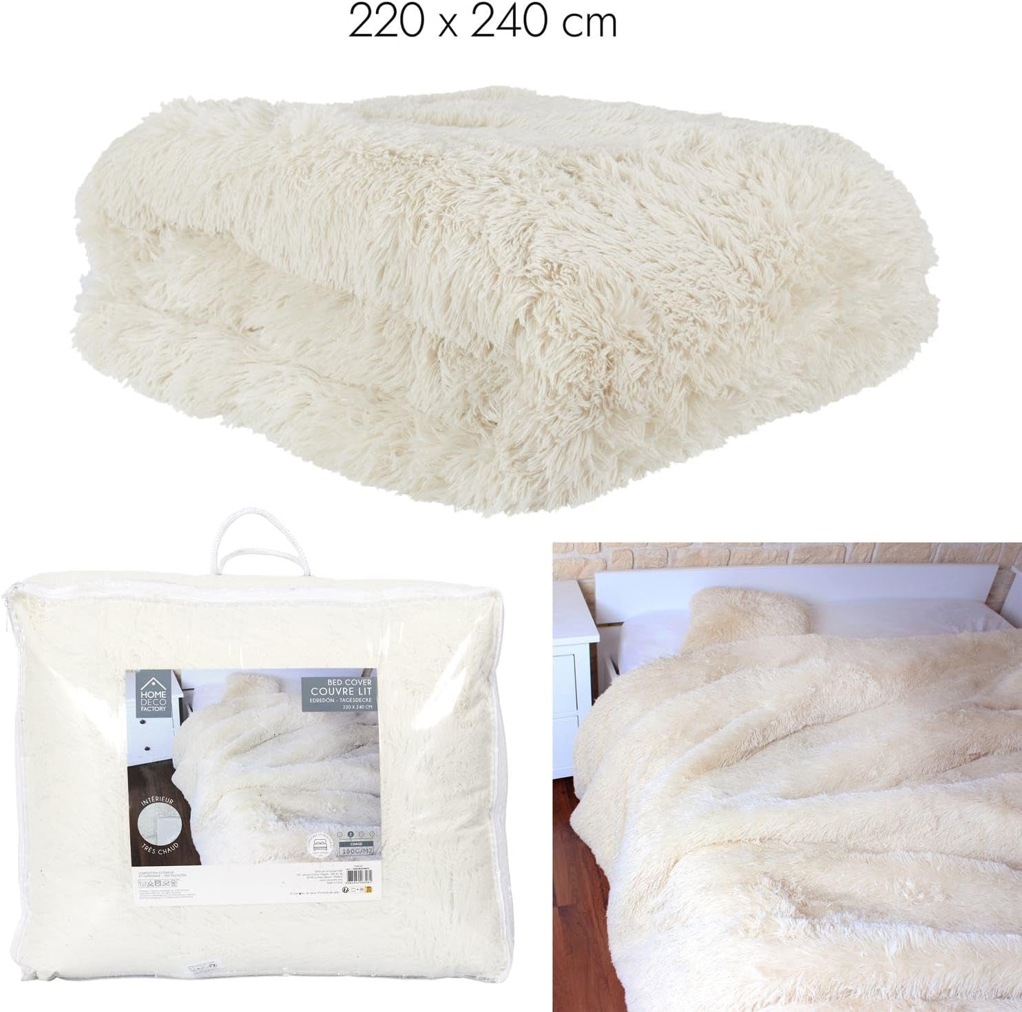 HOME DECO FACTORY Quilt met lang haar, 220Cm X 240Cm, beige Quilts en quilts Naty Shop