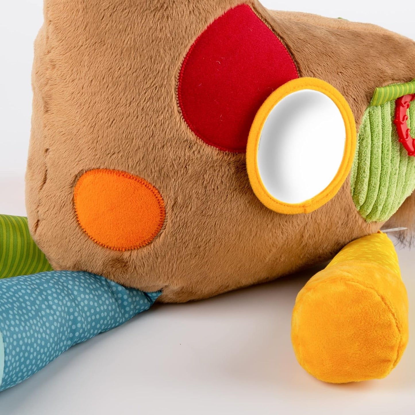 SIGIKID 42863 Giraffe XXL babyspeelgoed, PlayQ educatief speelgoed, knuffel met bijtring, rammelaar, spiegel, piepend, voor baby's en kinderen vanaf 3 maanden, veelkleurig/giraffe 72 cm speelgoed Bebe Naty Shop