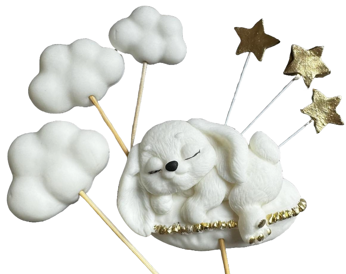 Set van 7 eetbare suikerdecoraties, Bunny Sugar Paste Decorations Naty Shop