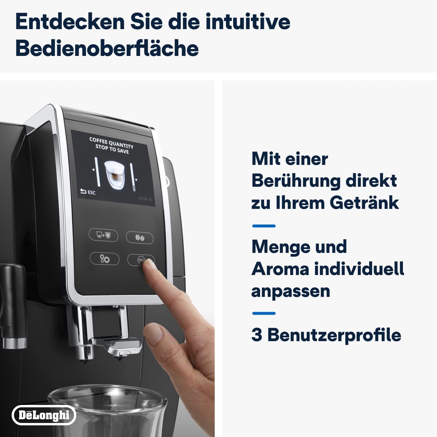 De'Longhi Dinamica Plus ECAM 370.70.B Volautomatische espressomachine met LatteCrema-melk-, cappuccino- en espressosysteem, 3,5 inch TFT-kleurentouchscreen en app-bediening, koffiefunctie, zwart