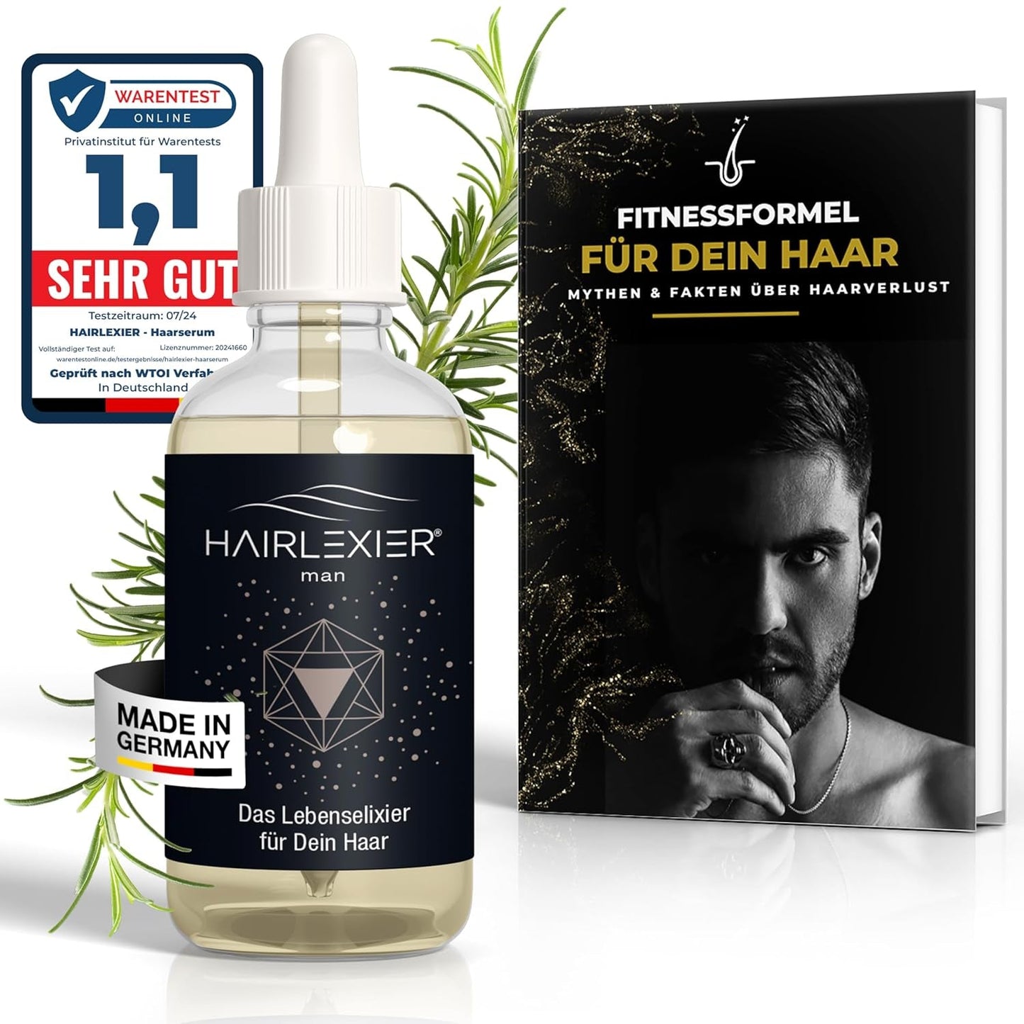 Hairlexier Haargroeimiddel voor vrouwen - Rozemarijn Haarolie, Ricinusolie Haarolie, Lavendelolie, Natuurlijk haarserum tegen diffuus haarverlies, Ondersteunt de haargroei, Veganistisch & Biologisch + Werkboek Haarverzorging Naty Shop Mannen