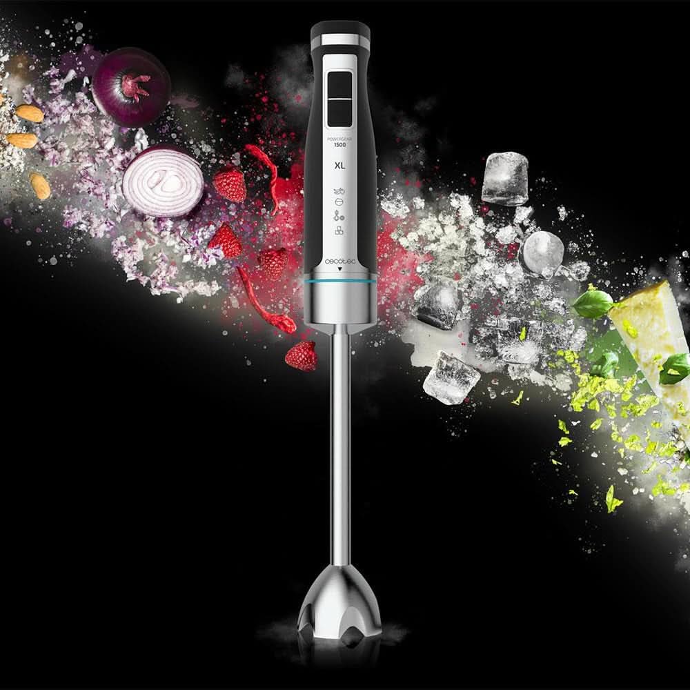 Cecotec Handmixer Powergear 1500 - Klingen Aus Titanium Beschichtung, 21 Geschwindigkeitsstufen, 1500 W, Inclusief Glas Met Deckel. (Schwarz en Edelstahl, XL) Keuken Naty Shop