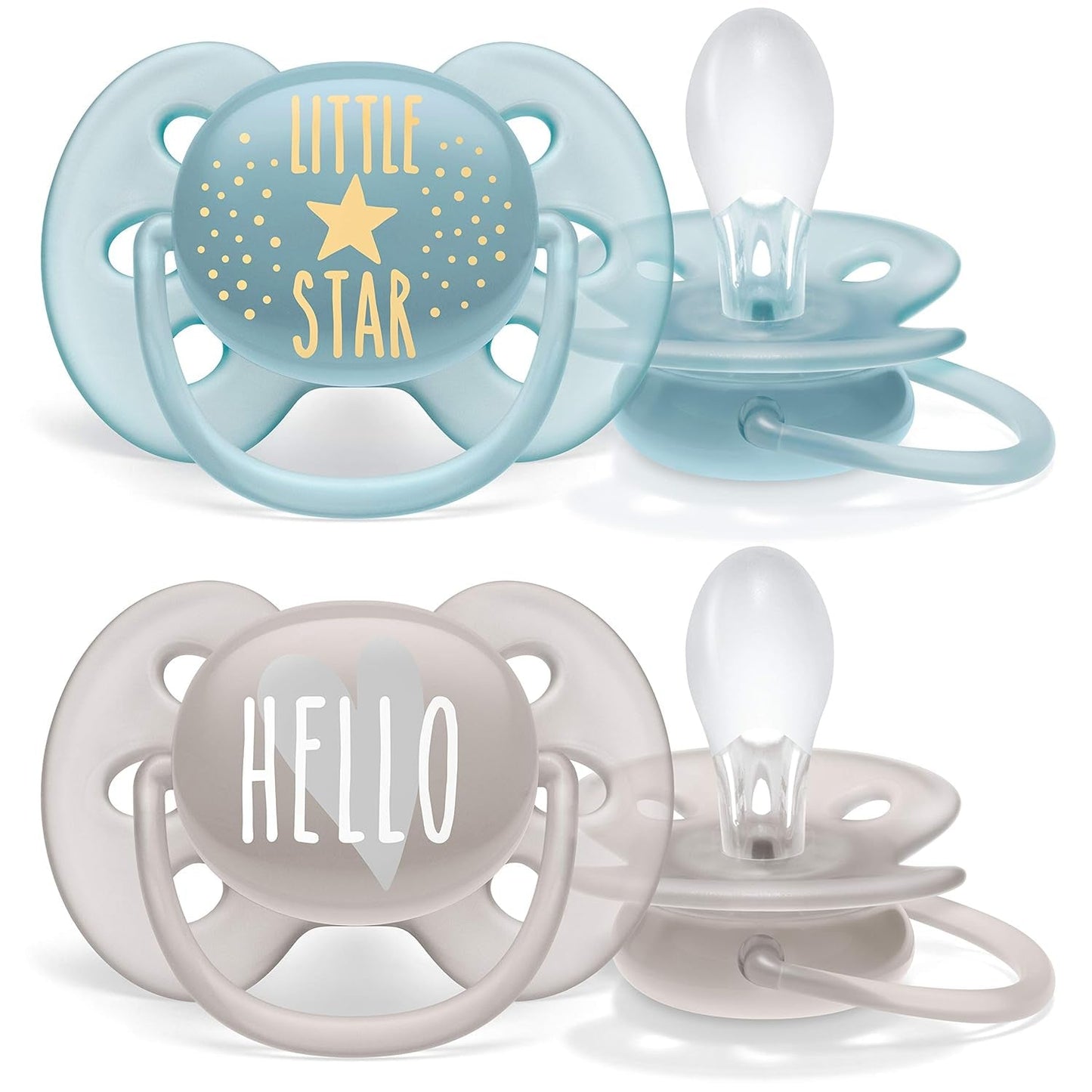 Philips AVENT Ultra Soft-fopspenen - pakket van 4 extra zachte BPA-vrije fopspenen voor baby's van 0-6 maanden, inclusief draagtas en sterilisatie (model SCF091/35)