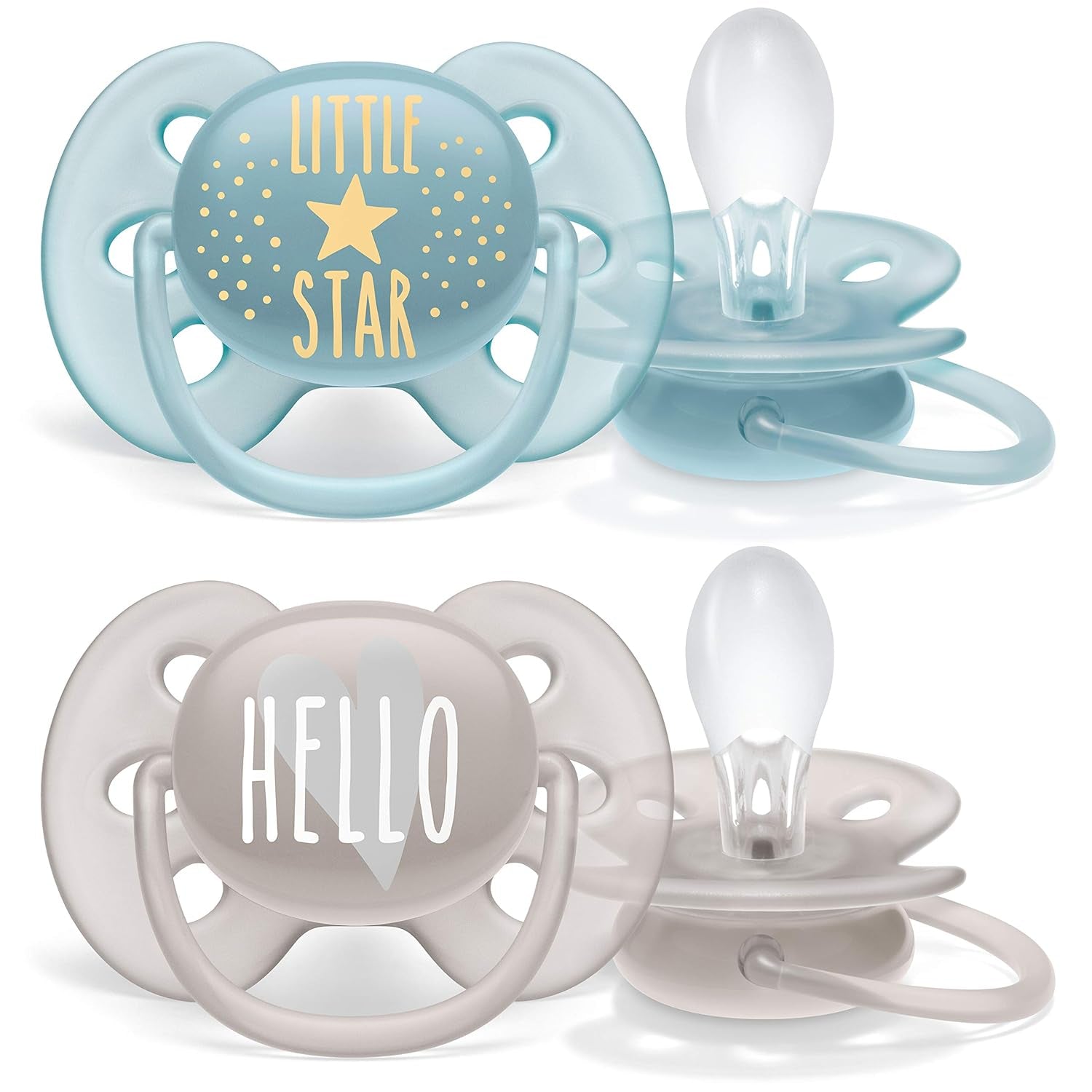 Philips AVENT Ultra Soft-fopspenen - pakket van 4 extra zachte BPA-vrije fopspenen voor baby's van 0-6 maanden, inclusief draagtas en sterilisatie (model SCF091/35)