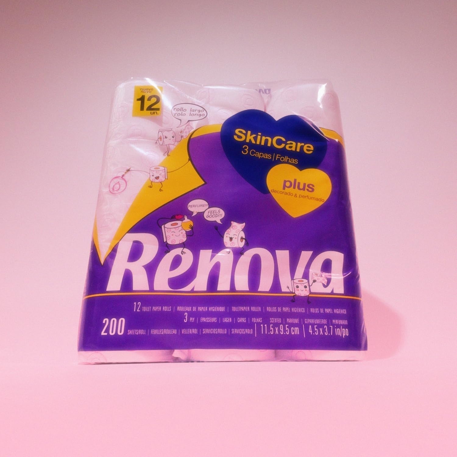 Renova - Toiletpapier Skin Care Plus, Gedecoreerd, Geparfumeerd - 12 rollen (Toiletpapier)