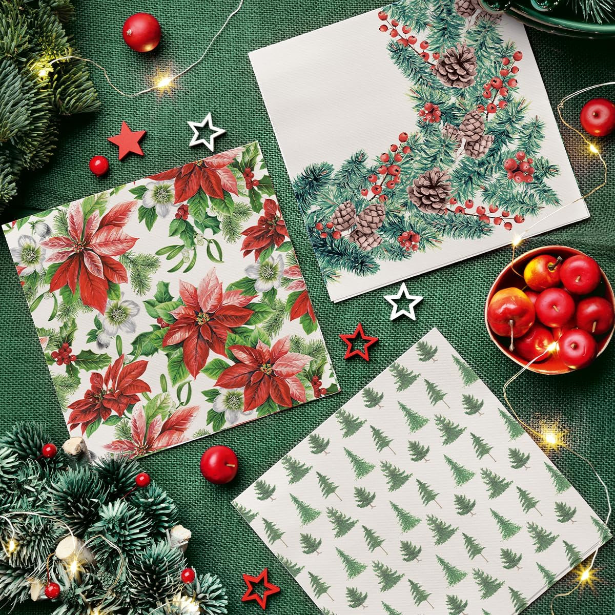 PAW - Airlaid servetten (40 x 40 cm) I 50 stuks I Perfect voor Kerstmis, winter en feestdagen I Kerstavond tafeldecoraties I Airlaid stofachtige servetten Wintertakken I Wintertakken