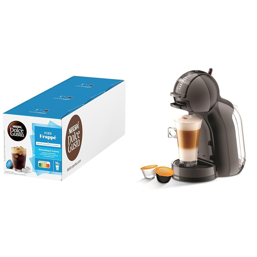 NESCAFÉ DOLCE GUSTO MINI ME by KRUPS zwart/antraciet automatisch Kaffeekapselmaschine met NESCAFÉ Dolce Gusto Iced Frappé, 3er Pack (3 x 16 Portionen)