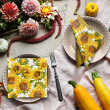 PAW - 3-laags servetten (33 x 33 cm) I 20 stuks I Perfect voor verjaardagen, feesten, dates I Herfsttafeldecoraties I Kleurrijke papieren servetten - Zonnebloemgele bloemblaadjes I Dansende zonnebloem