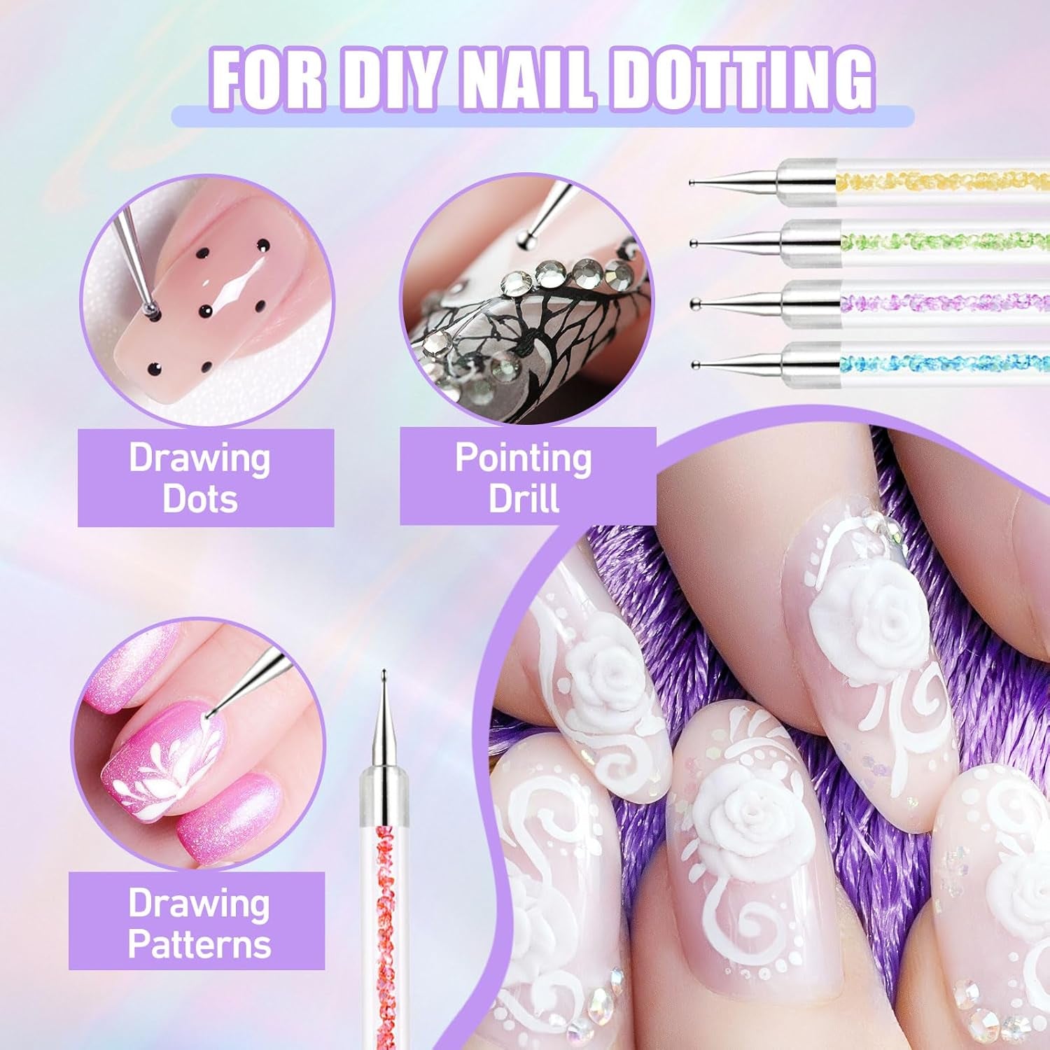 Sullarpek 6 Stück Nagel Pinsel, Nail Art Pinsel, Pinsel Nageldesign, Nagel Pinsel Set, Nail Art Dotting Tools Mit 1 Sponge Brush Applikator, Nageldesign Zubehör Für DIY Nail Art Design