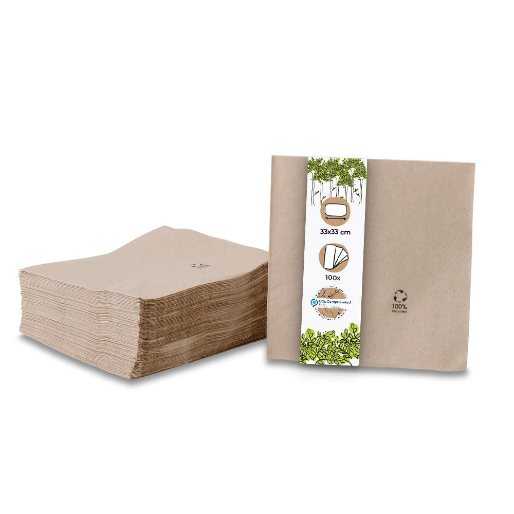 Biologische milieuvriendelijke servetten gemaakt van gerecycled papier I Papieren servetten van hoge kwaliteit 10 x 10 cm I Cocktailservetten van 100 stuks Ongebleekt Biologisch afbreekbaar Composteerbaar