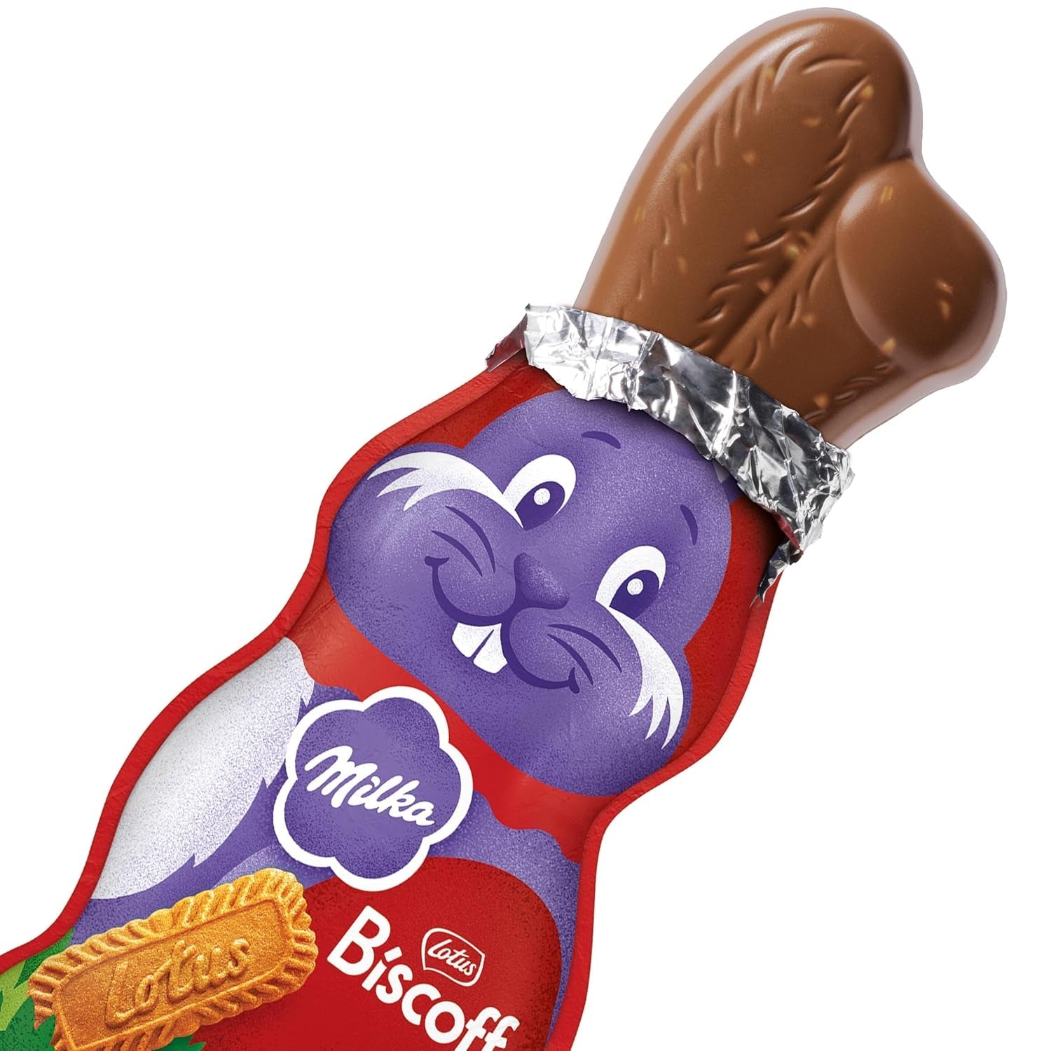 Milka Smiling Bunny Biscoff – delicate paashaas met chocolade en stukjes Lotus Biscoff koekjes – 95g