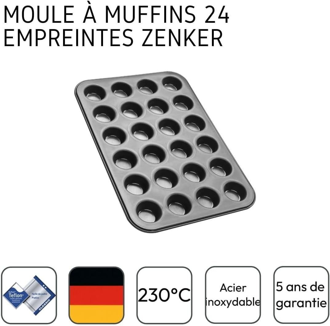 Zenker 6541 Zwart Metallic 24Er Mini-Muffinform – Antihaftbeschichte Für Perfekte Mini-Muffins, Ø 4,5 Cm, ​​Made in Germany Vormen en bakplaten Naty Shop