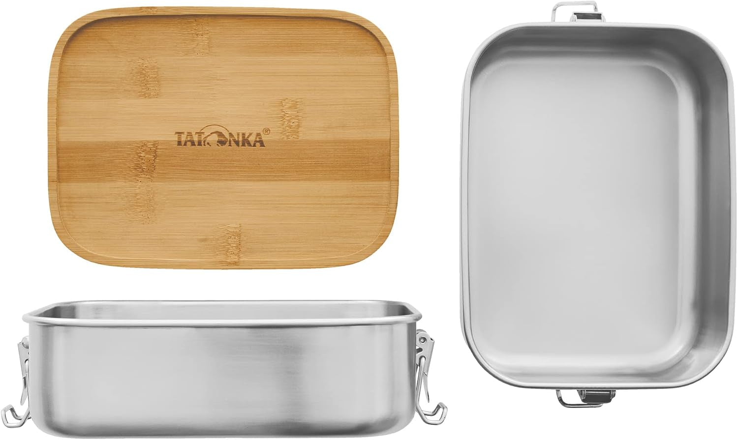 Tatonka roestvrijstalen lunchbox I Bamboe lunchbox (800ml / 1000ml) - Broodtrommel met bamboe deksel en klapdeksel - onbreekbaar, niet giftig, vaatwasmachinebestendig, plasticvrij en BPA-vrij Voedselbewaardozen Naty Shop