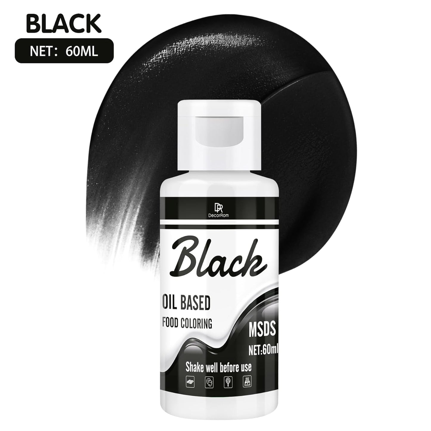 Fettlösliche Lebensmittelfarbe Für Schokolade - 60Ml Olbasis Lebensmittelfarben Für Fondant, Torten Decoratie, Backen - Flüssige Voedselkleuring voor Kakaobutter, Botercrème, Kuchen (Schwarz) Naty Shop