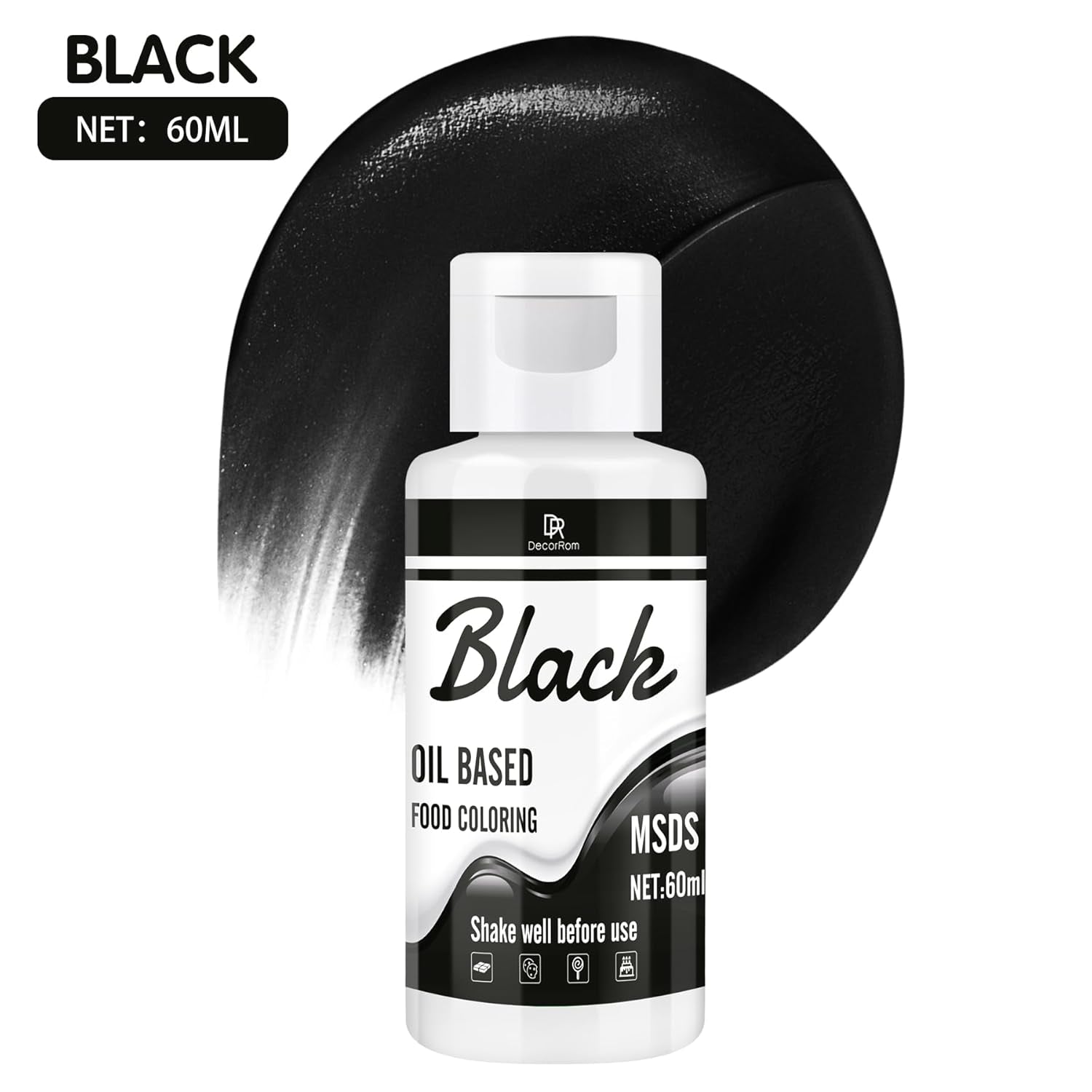Fettlösliche Lebensmittelfarbe Für Schokolade - 60Ml Olbasis Lebensmittelfarben Für Fondant, Torten Decoratie, Backen - Flüssige Voedselkleuring voor Kakaobutter, Botercrème, Kuchen (Schwarz) Naty Shop