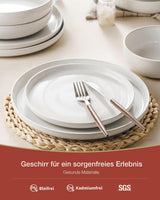 Milkyway serviesset, 18-delige serviesset, 6-persoons steengoed dinerborden, dessertborden, ontbijtgranenschalen, magnetron- en vaatwasserbestendig, wit