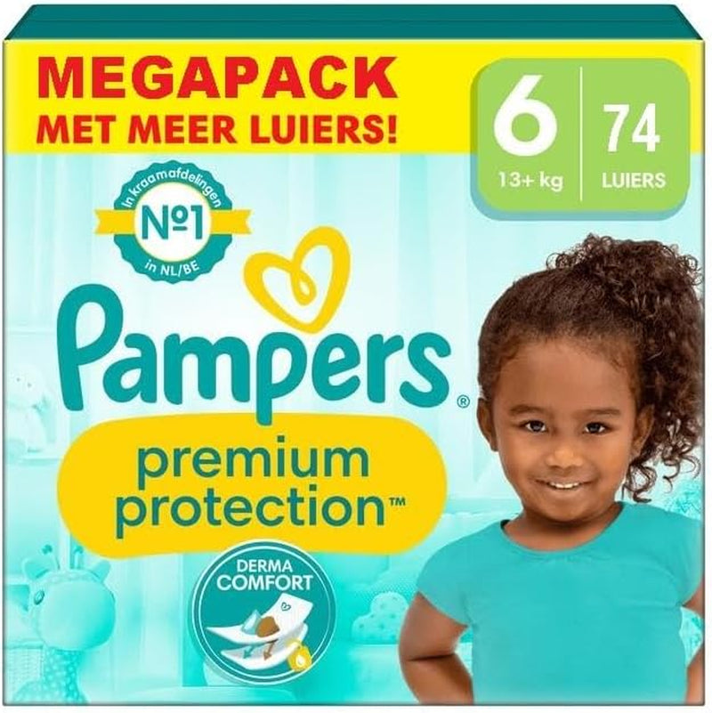 Pampers Premium Protection Maat 6, 74 Luiers, 13kg+, #1 voor comfort en bescherming voor de gevoelige huid