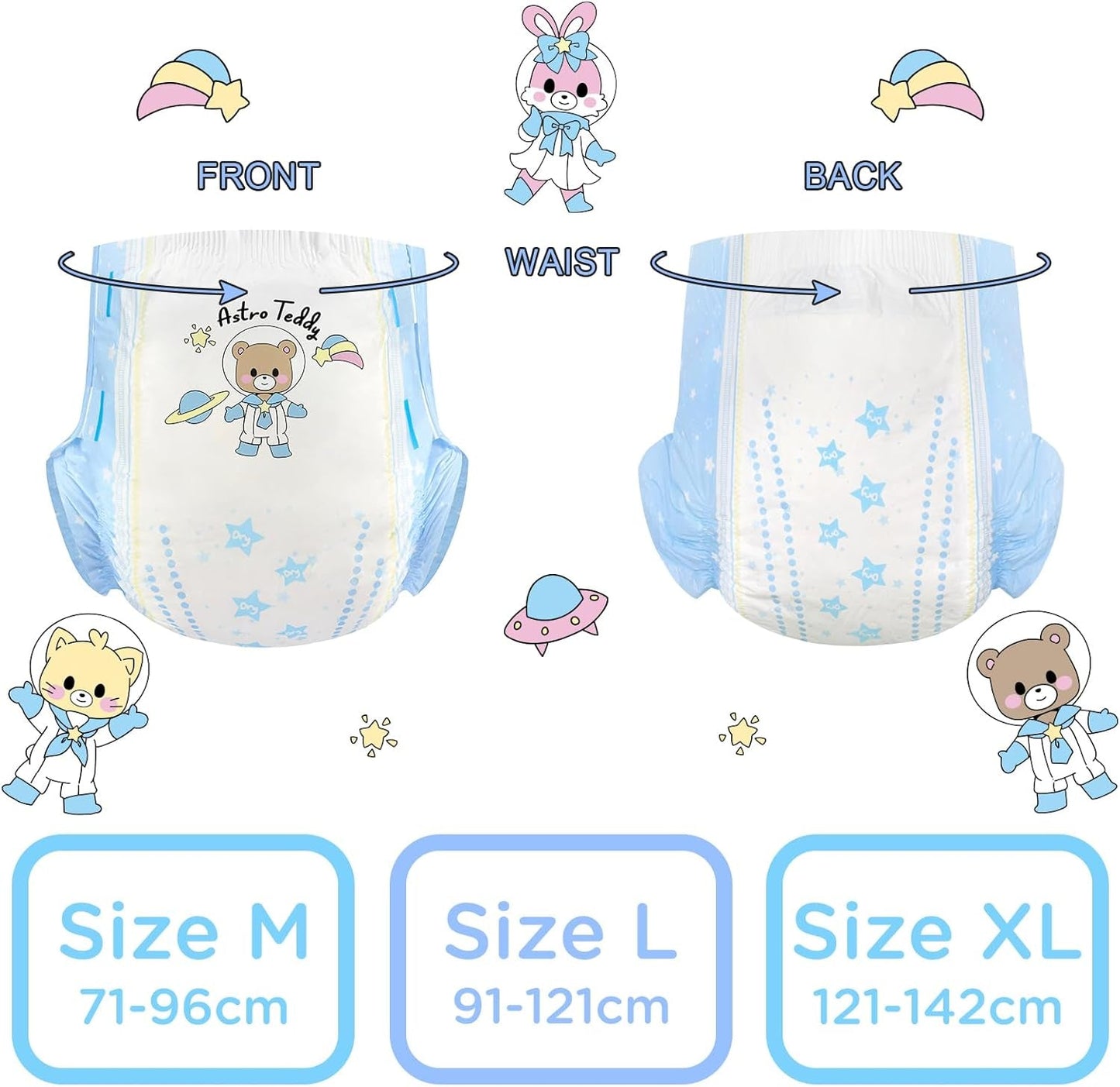 Luiers met print voor volwassenen, 5500-5800 ml, 2 stuks, 3 prints, willekeurig assortiment - Astro Babies (L)