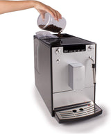 Melitta Solo & Milk - volautomatische slanke koffiemachine met melkopschuimer, koffiemachine met afneembaar waterreservoir, b.v. koffie of cappuccino, zilver