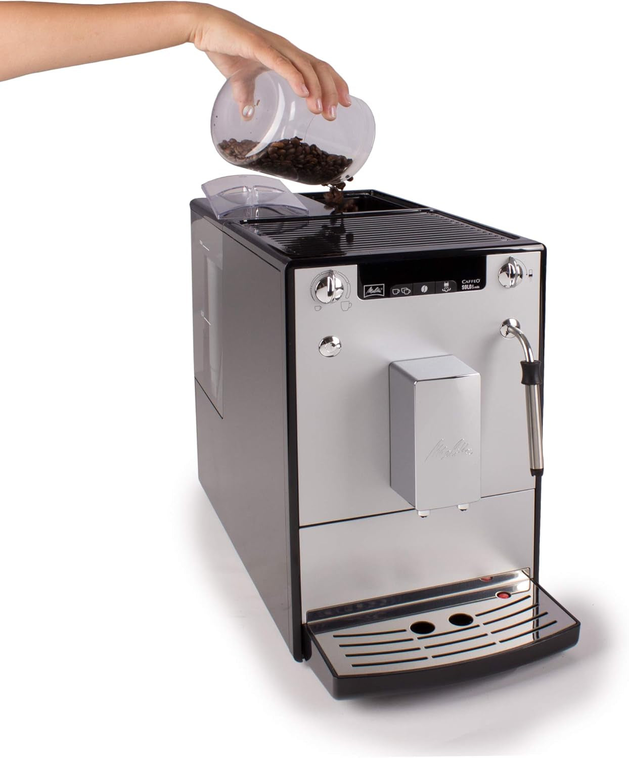 Melitta Solo & Milk - volautomatische slanke koffiemachine met melkopschuimer, koffiemachine met afneembaar waterreservoir, b.v. koffie of cappuccino, zilver