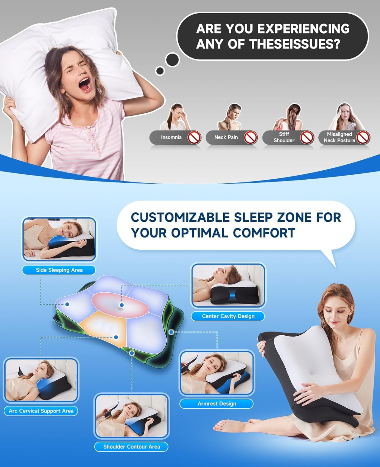 SUPA MODERN Memory Foam Kussen Zijslaper Koelkussen 60X40 Orthopedisch Achterkant Maag Nekpijn Verlichting Nekkussen Orthopedisch Cervicale Kussens Naty Shop