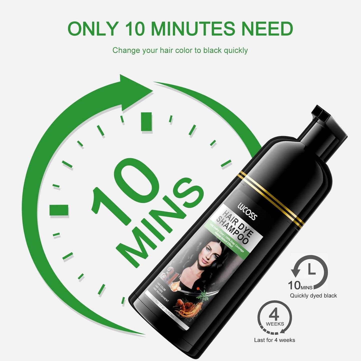 Instant Zwart Haar Shampoo, Natuurlijke Haarverf Shampoo, 100% Grijsdekking - Gemakkelijk en Snel, Semi Permanente Kleur voor Zwart Haar, Haarverf Shampoo voor Mannen en Vrouwen Haarverf Naty Shop