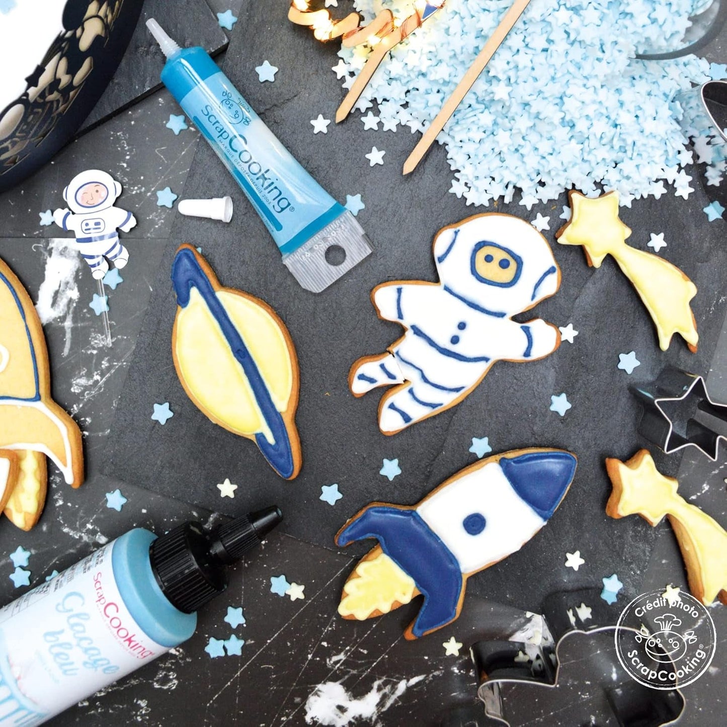 ScrapCooking – 4 Ausstechformen für Plätzchen, aus Edelstahl – Astronaut, Sternschnuppe, Rakete, Planeten – Formen für kleine Kuchen – Zubehör zum Backen Geburtstag Deko – 2084