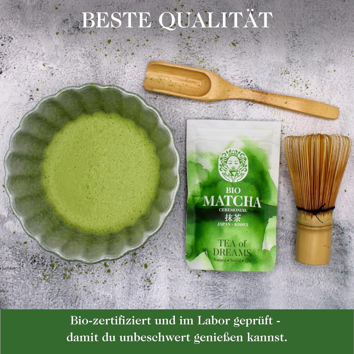 Biologisch Matcha-poeder voor thee en Matcha Latte - Premium ceremoniële kwaliteit uit Japan - Originele Kissui groene thee - 30g