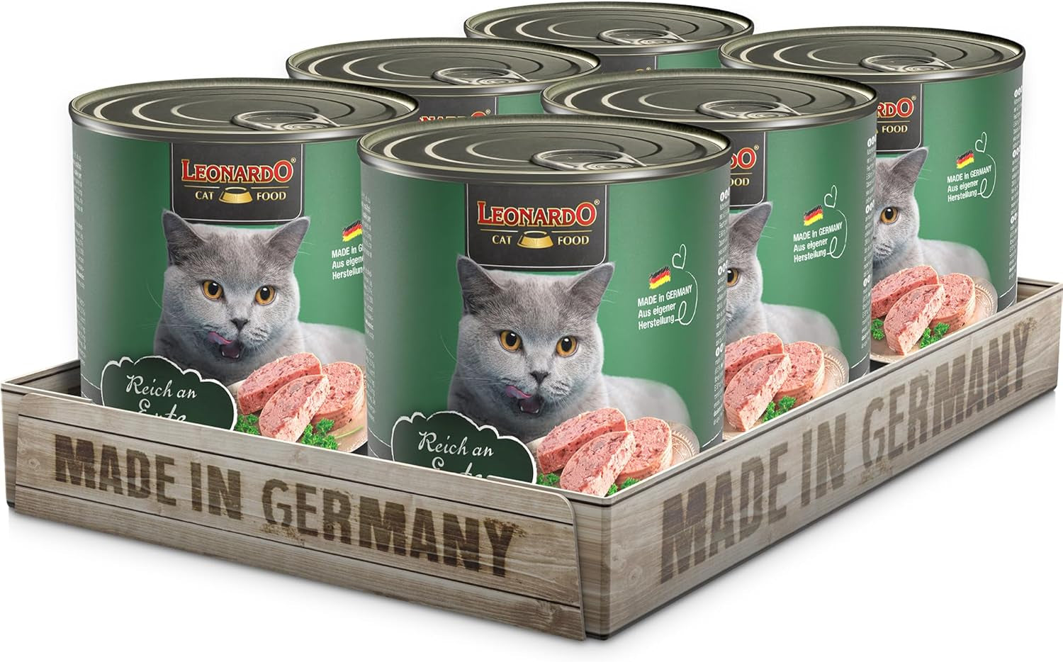 LEONARDO Natvoer [6x800g Eend] | Graanvrij natvoer voor katten | Compleet nat ingeblikt voedsel