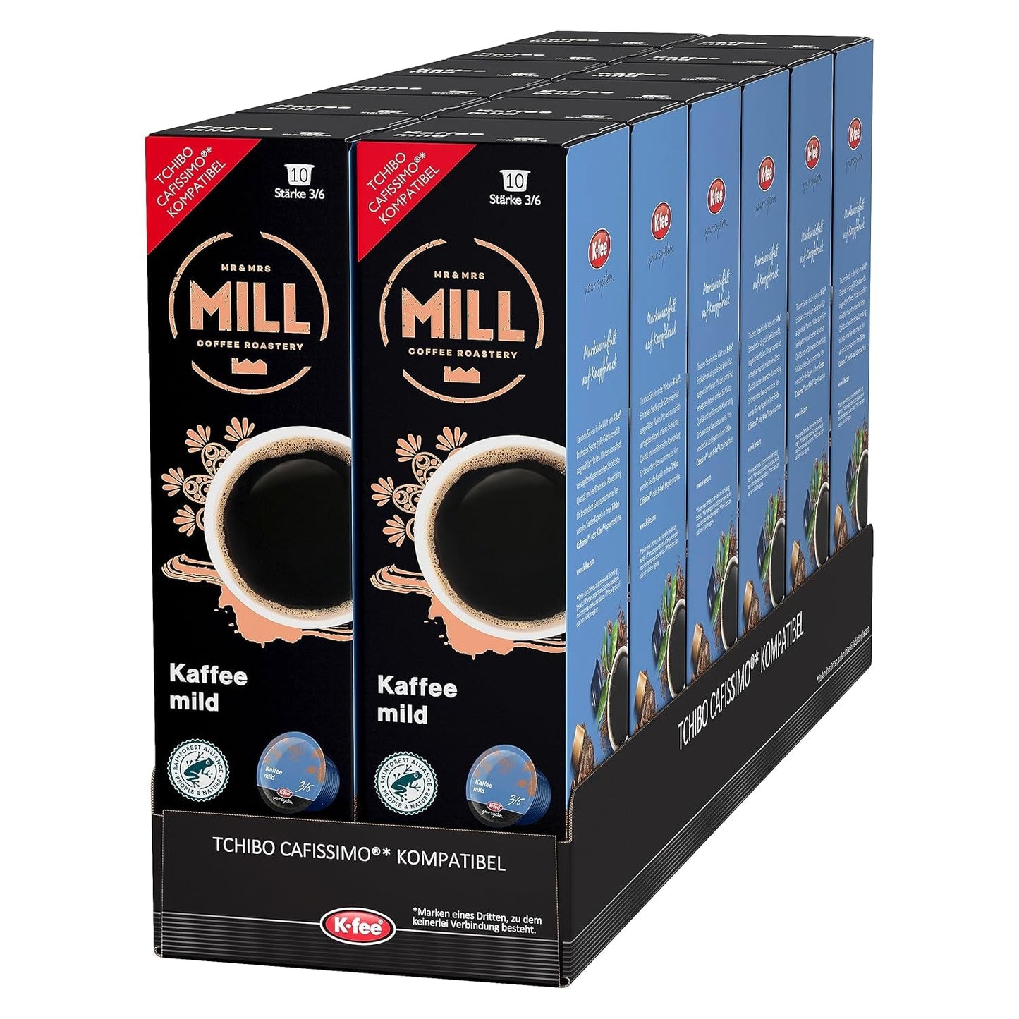 Mr & Mrs Mill Kaffee milde Filterkaffee, compatibel met K-fee & Tchibo Cafissimo*, Stärke 3/6, 120 Kaffeekapseln