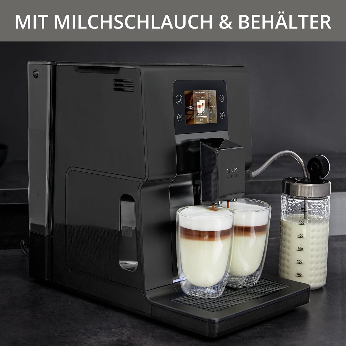 Krups Intuition Preference volautomatische espressomachine met smartphone-achtige bediening, 3,5" kleurentouchscreen, Smart Slide technologie, intuïtief verlichtingssysteem, 11 dranken, melkcontainer, EA873810