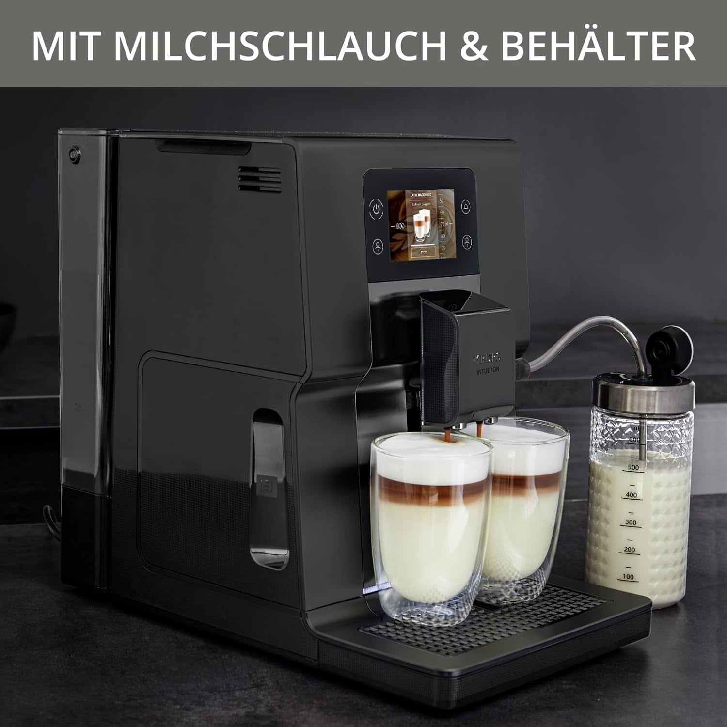 Krups Intuition Preference volautomatische espressomachine met smartphone-achtige bediening, 3,5" kleurentouchscreen, Smart Slide technologie, intuïtief verlichtingssysteem, 11 dranken, melkcontainer, EA873810