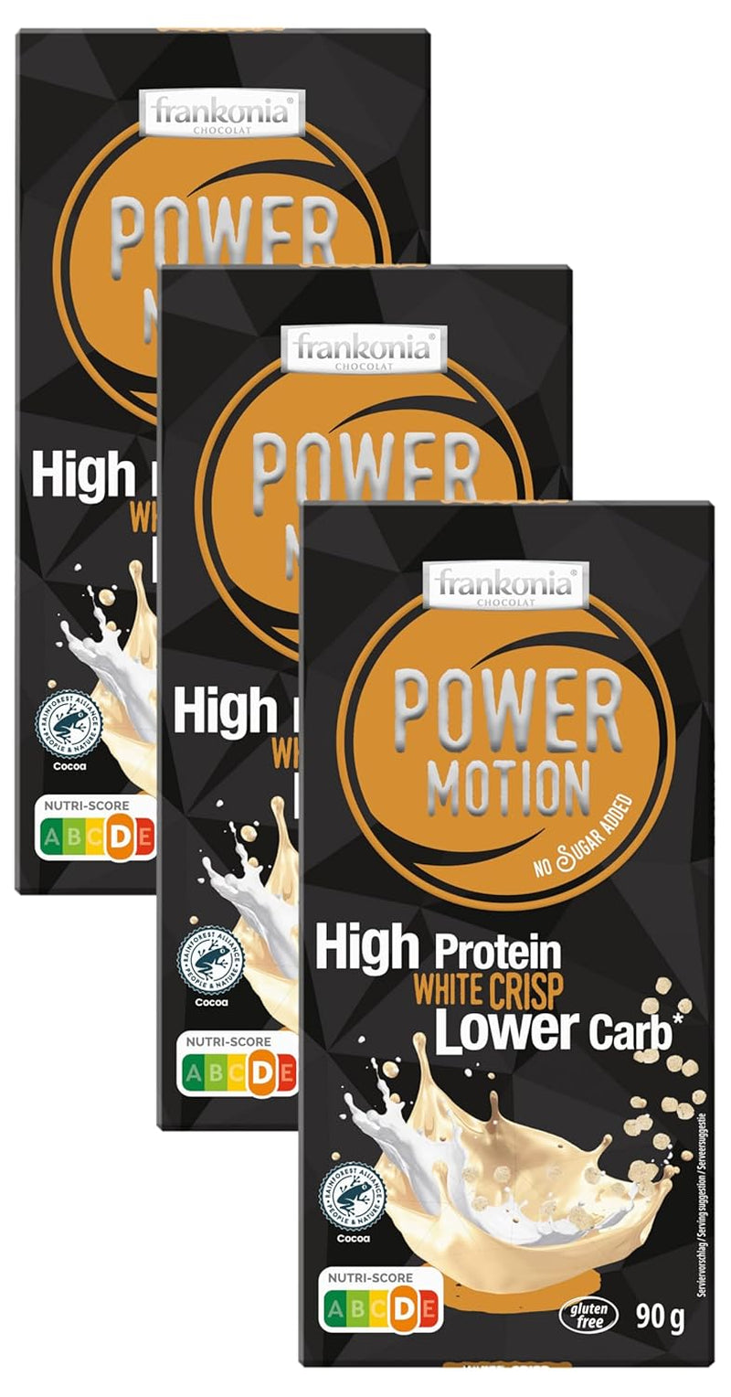 frankonia CHOCOLAT POWER MOTION zonder toegevoegde suiker - Knapperige witte chocolade met hoog eiwit- en laag koolhydraatgehalte, 90 g