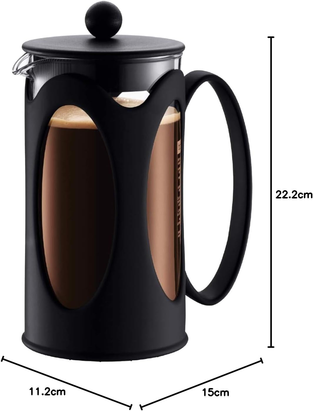 Bodum Kenya Koffiezetapparaat - 1L / 8 Kopjes - Handmatige Franse pers borosilicaatglas en roestvrij staal - Vaatwasmachinebestendig - Gemaakt in Portugal