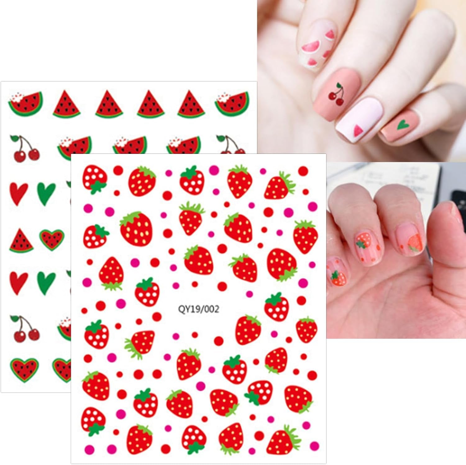 JMEOWIO Süße Nagelsticker Für Kinder 14 Blatt Nail Art Sticker Selbstklebend Nagelaufkleber Regenbogen Blumen Frucht Decoratie Nageldesign Zubehör