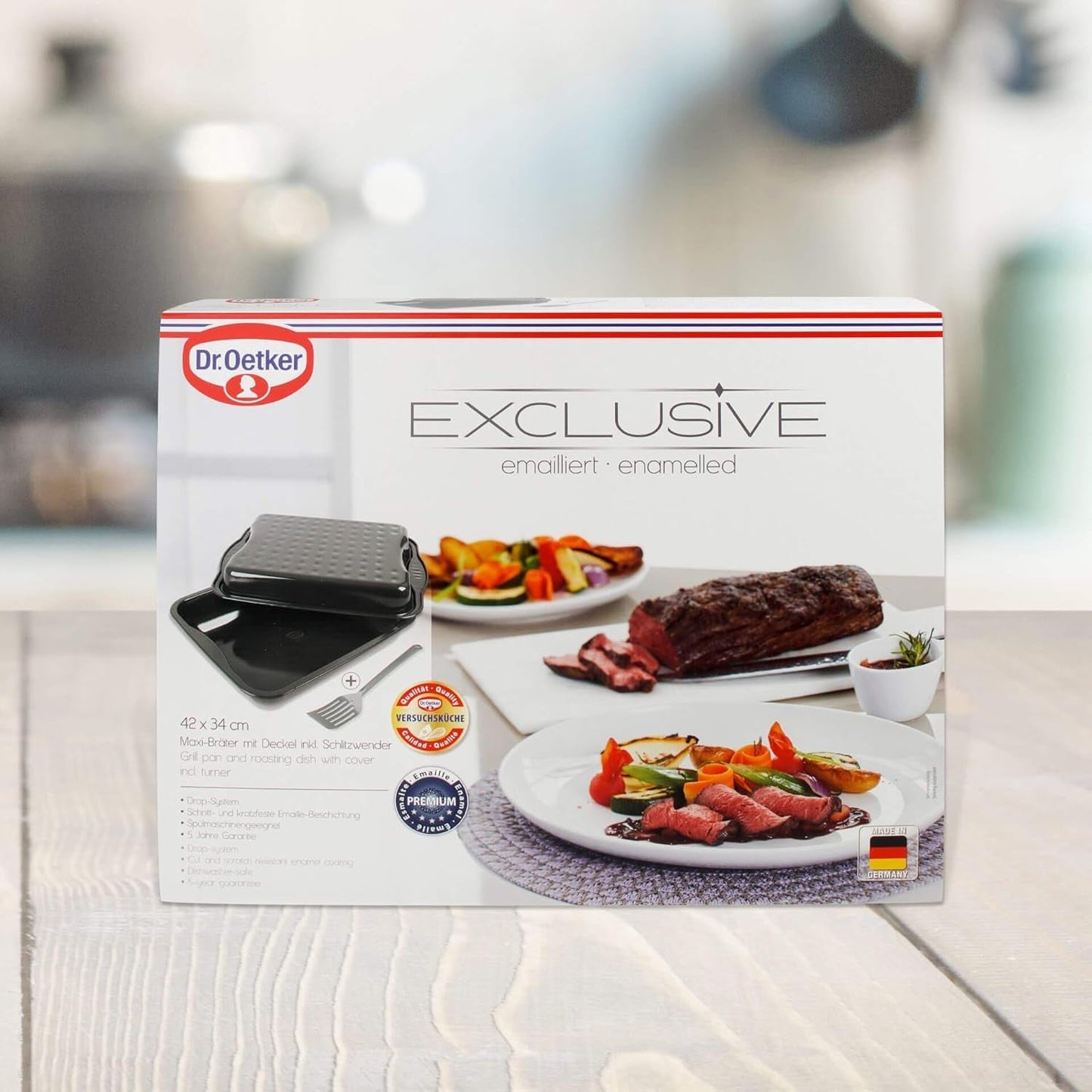 Dr. Oetker Maxi Friteuse met stalen deksel, familie vierkante braadpan voor kip en groenten Bakvormen en bakplaten Naty Shop