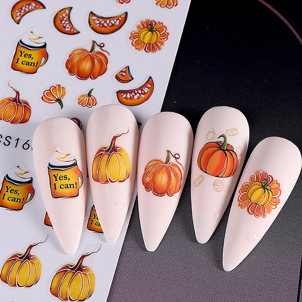 3D Herfst Nagelstickers Pompoenbladeren Nagelstickers Geometrische Lijn Bloemen Nagelstickers Thanksgiving Day Ontwerp Nagelstickers Herfst Pompoen Nagelstickers Nagelaccessoires Nagelkunst