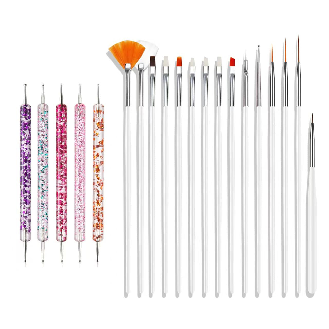 Nail Art Pinsel Set, 20-delige Nageldesign Malerei Pinsel, Professionelle Nail Art Design Pinsel, Nail Fine Liner Pinsel, Roze