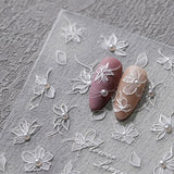 JMEOWIO 3D Nagelsticker Witte Blumen Nail Art Sticker Selbstklebend Nagelaufkleber 5D Stereoskopische Decoratie Nageldesign Zubehör 1 Blatt