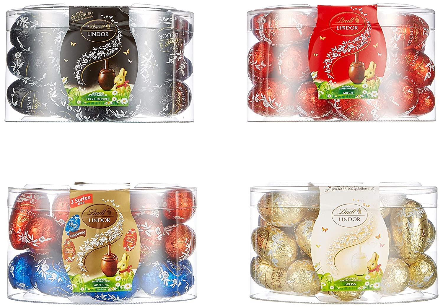 LINDOR eieren met Lindt chocolade | 4 dozen à 450 g | Of LINDOR met de meeste zorgen over de kwaliteit van uw geld, al dan niet en met anderen | Paaschocolade | Geschenk van chocolade | Paaseieren | Chocolade eieren