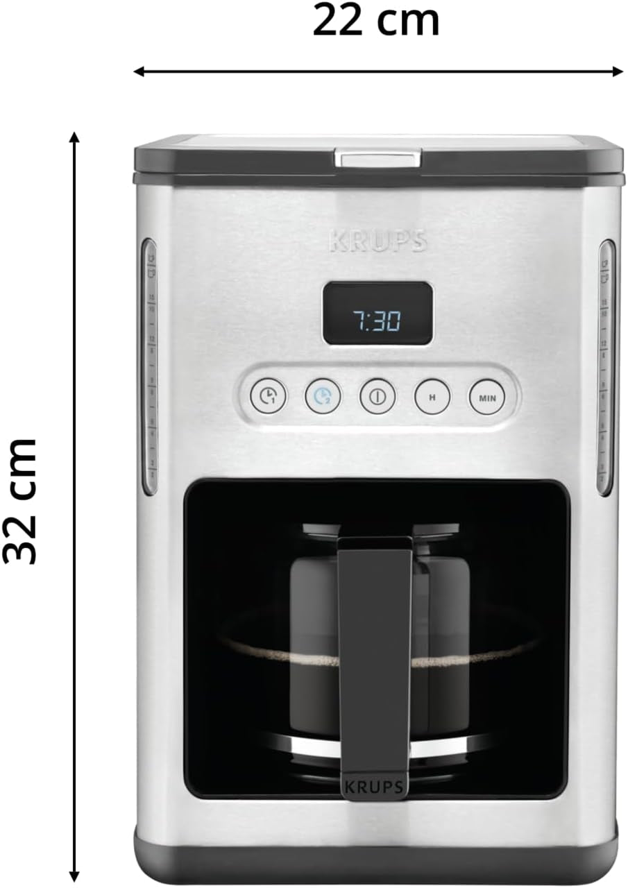 Koffie-espressomachine met filter Krups KM442D Premium | 10-15 kopjes | 1000 watt | programmeerbaar | warmhoudfunctie | roestvrij staal | zwart