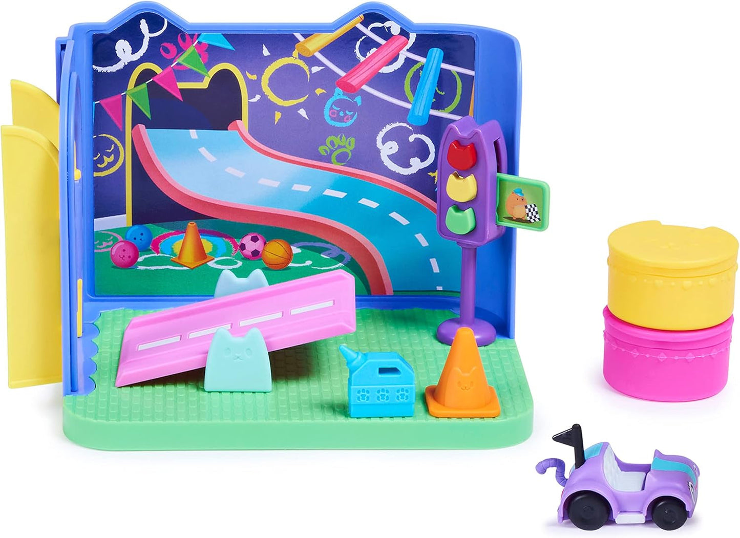 Gabby's Dollhouse Deluxe kamer, Purr-Ific speelkamer, speelkamer met Carlita speelgoedauto, 2 meubelstukken en 2 verrassingsdozen met accessoires, geschikt voor kinderen vanaf 3 jaar Naty Shop poppenhuizen