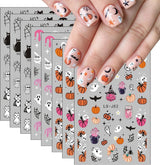 Nagelsticker Halloween, 8 Blätter Halloween Nagelsticker, Kürbis Nagelsticker, Nail Art, Nagel Charms, Nagel Zubehör, Nageldesign, Kerstmis (Typ A)