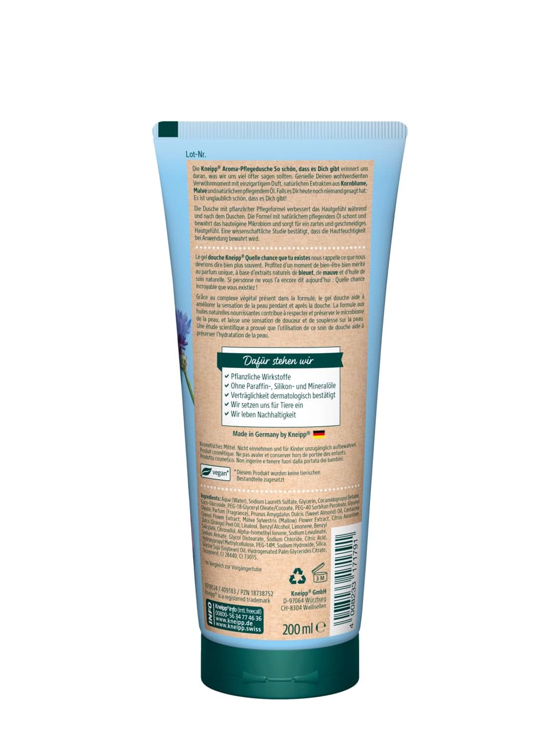 Kneipp Aroma, aromatische douchegel met natuurlijke extracten van bosbessen, kaasjeskruid en natuurlijke voedende olie, 200 ml Douche en bad Naty Shop