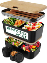Umami lunchbox voor volwassenen, 4 bestek en compartiment lekvrije stapelbare bentobox, lunchbox voor volwassenen, saladecontainer voor onderweg, picknick-/kantoorlunchbox, houtskoolgrijs, 1500 ml Naty Shop zwarte beuken voedselbewaardozen - 1500 ml L - 1500 ml stapelbaar in elkaar