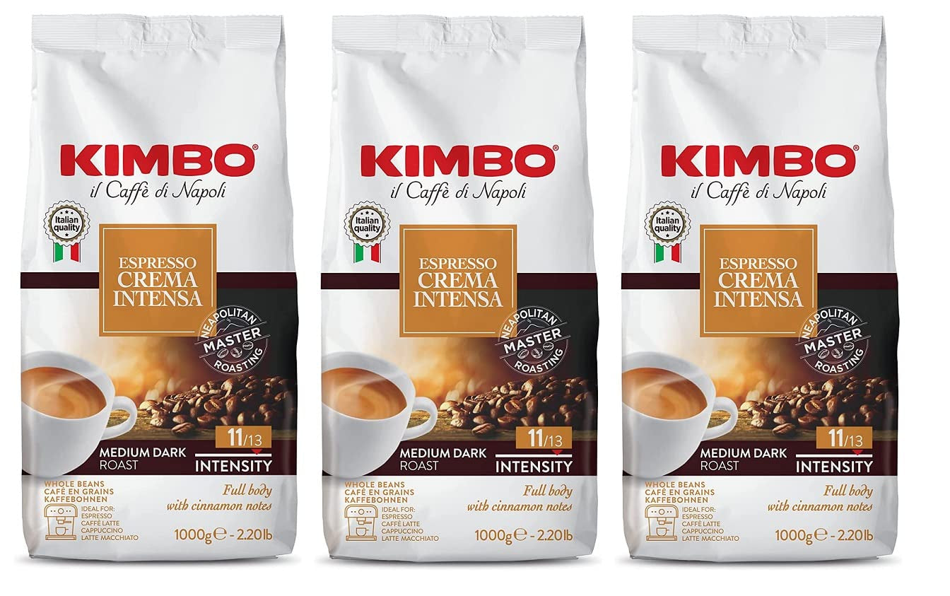 3x koffiebonen espresso crème intens, medium donker gebrand, hele koffiebonen, zak van 1 kg, koffie uit Napels